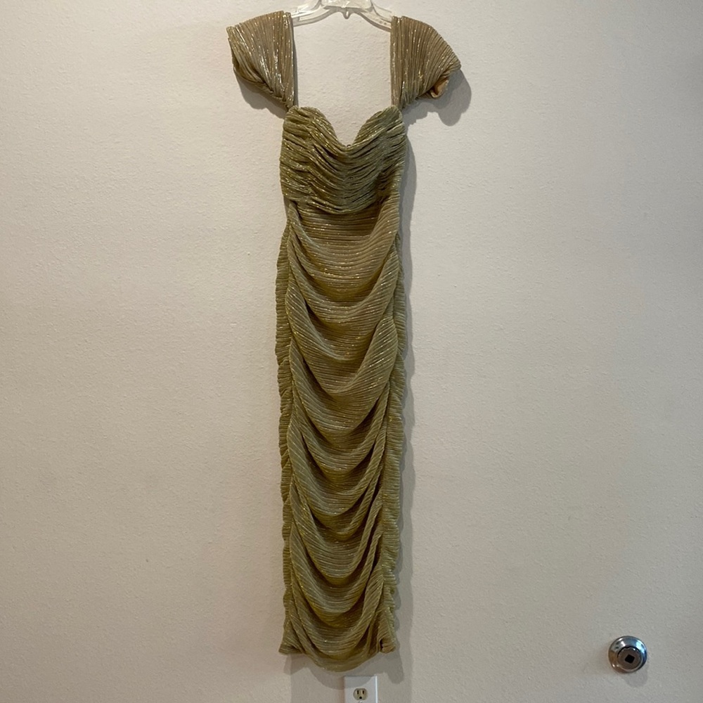 Gold Off the Shoulder Dress